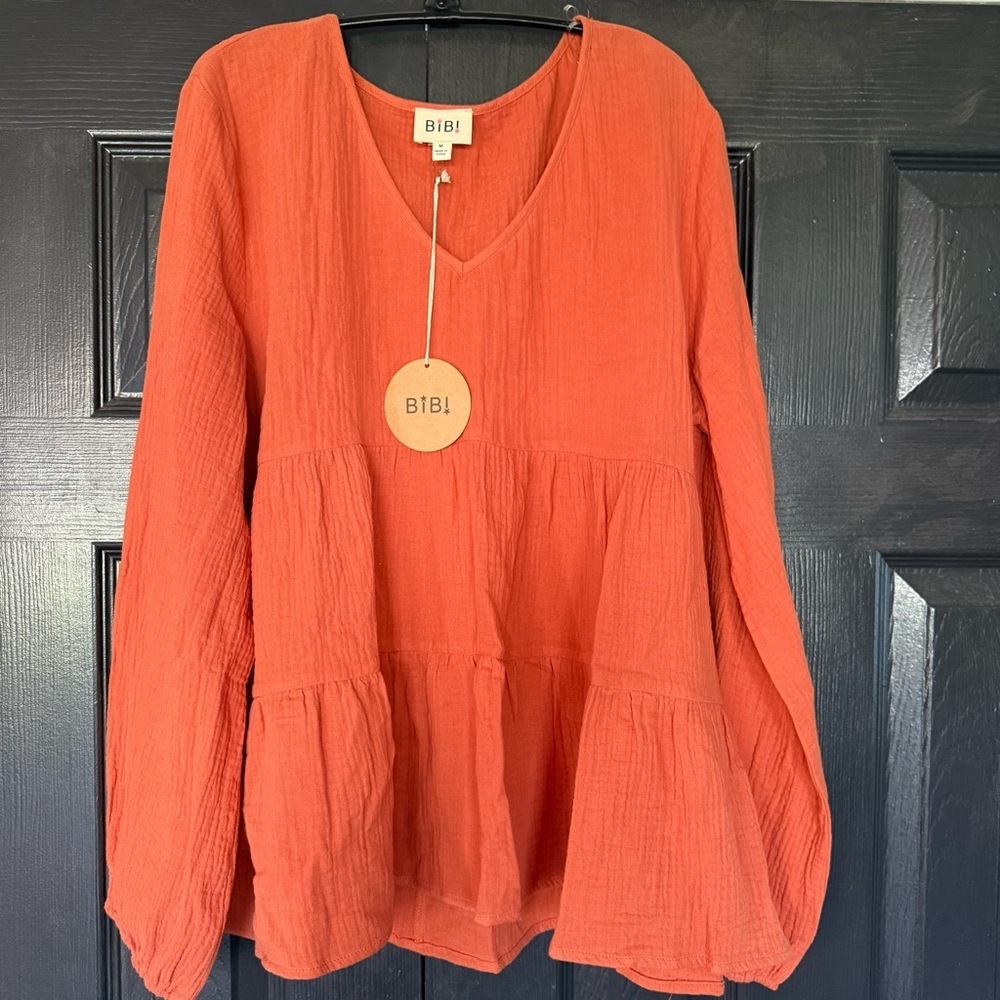 NWT BiBi Texas Longhorn Linen Fall Peplum Top